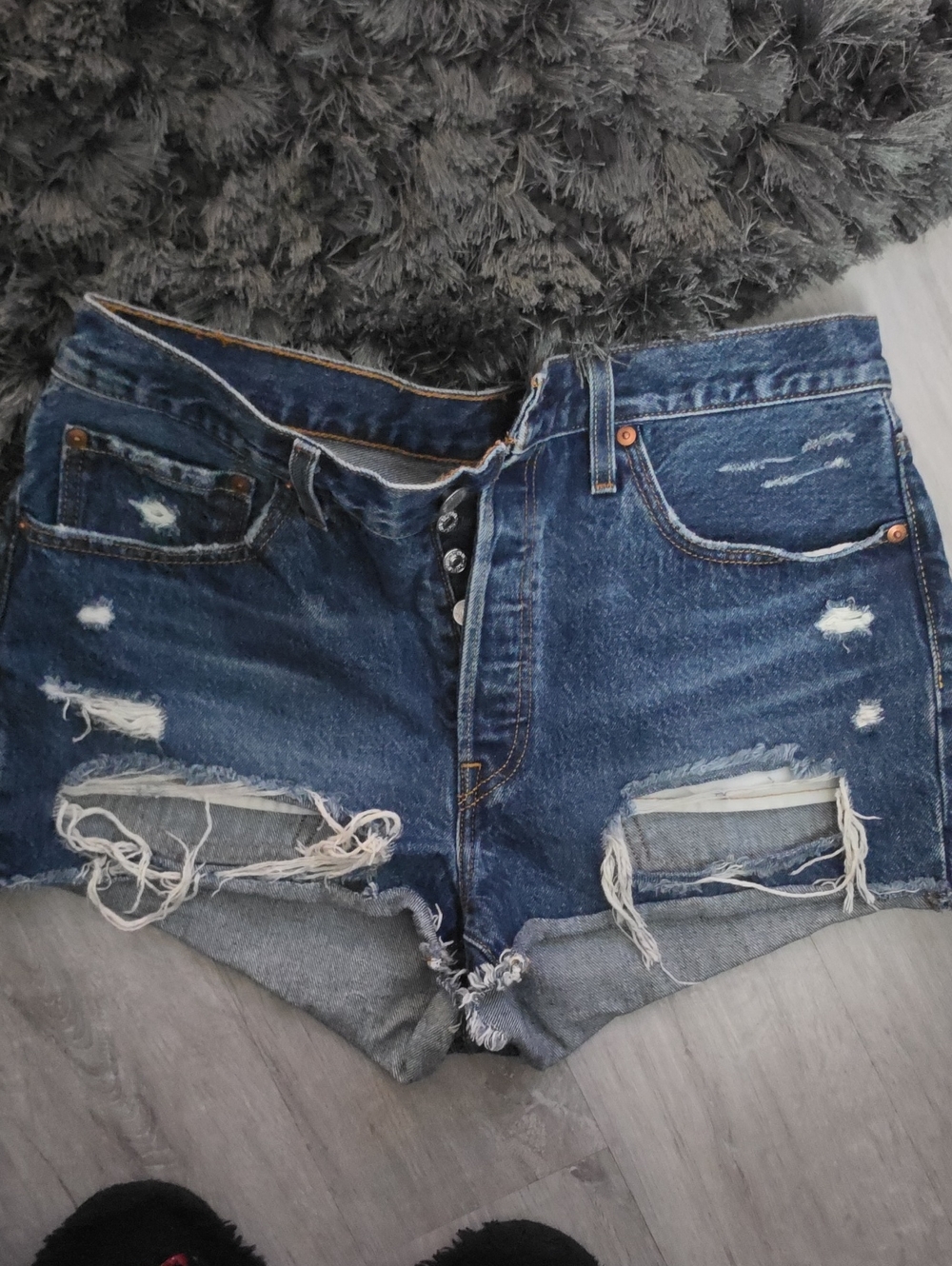 Signature by Levi Strauss Distressed Blue Denim Cutoff Shorts